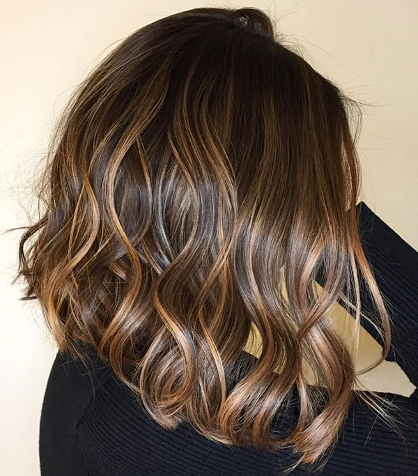 Brown Bob with Strawberry Blonde Highlights